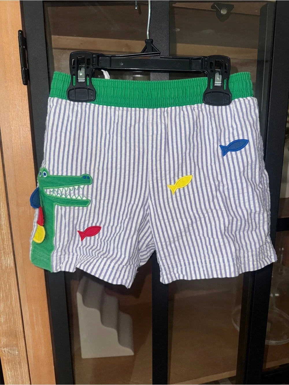 Florence Eiseman applique swimming trunks shorts seersucker alligator toddler